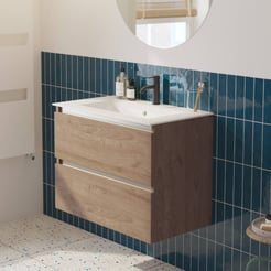 Saniselect Guarda badmeubelset incl. keramieken wastafel 81x51cm toffee met aluminium greeplijst