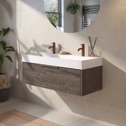 Saniselect Luca Badmeubelset incl. mineraal gegoten wastafel 100x46cm kasteel bruin met koperen greep