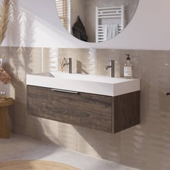 Saniselect Luca Badmeubelset incl. mineraal gegoten wastafel 100x46cm kasteel bruin met rvs greep