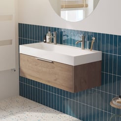 Saniselect Luca Badmeubelset incl. mineraal gegoten wastafel 100x46cm toffee met rvs greep