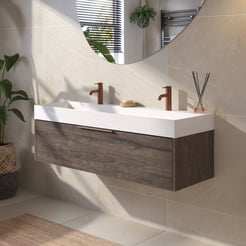 Saniselect Luca Badmeubelset incl. mineraal gegoten wastafel 120x46cm kasteel bruin met koperen greep