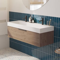 Saniselect Luca Badmeubelset incl. mineraal gegoten wastafel 120x46cm toffee met mat zwarte greep