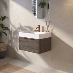 Saniselect Luca Badmeubelset incl. mineraal gegoten wastafel 60x46cm kasteel bruin met koperen greep