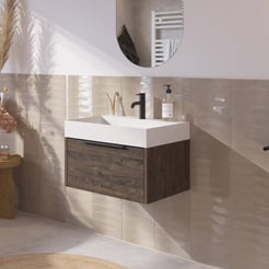 Saniselect Luca Badmeubelset incl. mineraal gegoten wastafel 60x46cm kasteel bruin met mat zwarte greep