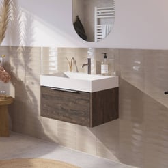 Saniselect Luca Badmeubelset incl. mineraal gegoten wastafel 60x46cm kasteel bruin met rvs greep