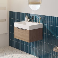 Saniselect Luca Badmeubelset incl. mineraal gegoten wastafel 60x46cm toffee met geborsteld zwarte greep