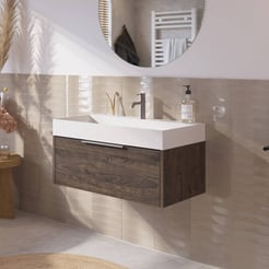 Saniselect Luca Badmeubelset incl. mineraal gegoten wastafel 80x46cm kasteel bruin met rvs greep