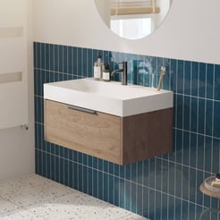 Saniselect Luca Badmeubelset incl. mineraal gegoten wastafel 80x46cm toffee met geborsteld zwarte greep