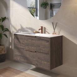 Saniselect Luca badmeubelset incl. keramieken wastafel 101x51cm kasteel bruin met koperen greep