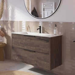 Saniselect Luca badmeubelset incl. keramieken wastafel 101x51cm kasteel bruin met mat zwarte greep