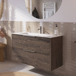 Saniselect Luca Badmeubelset incl. keramieken wastafel 101x46cm kasteel bruin met rvs greep
