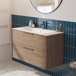 Saniselect Luca badmeubelset incl. keramieken wastafel 101x51cm toffee met grafiet greep