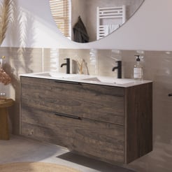 Saniselect Luca Badmeubelset incl. keramieken wastafel 121x46cm kasteel bruin met mat zwarte greep