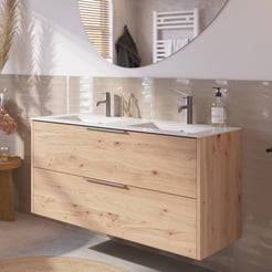 Saniselect Luca badmeubelset incl. keramieken wastafel 121x51cm natuur eiken met rvs greep