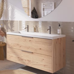 Saniselect Luca Badmeubelset incl. mineraal gegoten wastafel 120x51cm naturel eiken met rvs greep