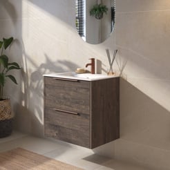 Saniselect Luca badmeubelset incl. keramieken wastafel 61x51cm kasteel bruin met koperen greep