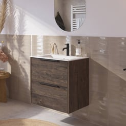 Saniselect Luca badmeubelset incl. keramieken wastafel 61x51cm kasteel bruin met mat zwarte greep