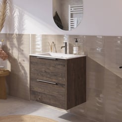 Saniselect Luca badmeubelset incl. keramieken wastafel 61x51cm kasteel bruin met rvs greep