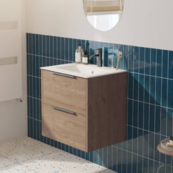 Saniselect Luca badmeubelset incl. keramieken wastafel 61x51cm toffee met geborsteld zwarte greep