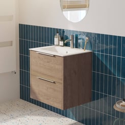 Saniselect Luca badmeubelset incl. keramieken wastafel 61x51cm toffee met rvs greep