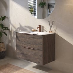 Saniselect Luca badmeubelset incl. keramieken wastafel 81x51cm kasteel bruin met koperen greep