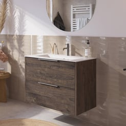 Saniselect Luca badmeubelset incl. keramieken wastafel 81x51cm kasteel bruin met rvs greep