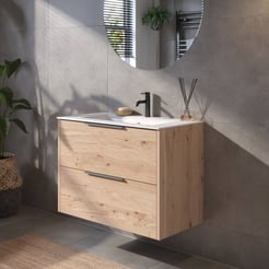Saniselect Luca badmeubelset incl. keramieken wastafel 81x51cm natuur eiken met grafiet greep