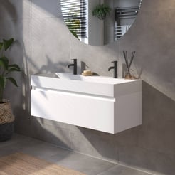 Saniselect Guarda badmeubelset incl. mineraal gegoten wastafel 100x46cm glans wit met witte greeplijst