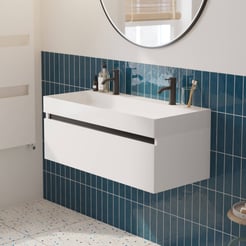 Saniselect Guarda badmeubelset incl. mineraal gegoten wastafel 100x46cm mat wit met zwarte greeplijst