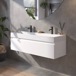 Saniselect Guarda badmeubelset incl. mineraal gegoten wastafel 120x46cm glans wit met witte greeplijst