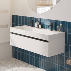 Saniselect Guarda badmeubelset incl. mineraal gegoten wastafel 120x46cm mat wit met zwarte greeplijst