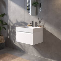 Saniselect Guarda badmeubelset incl. mineraal gegoten wastafel 60x46cm glans wit met witte greeplijst
