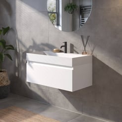 Saniselect Guarda badmeubelset incl. mineraal gegoten wastafel 80x46cm glans wit met witte greeplijst
