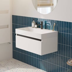 Saniselect Guarda badmeubelset incl. mineraal gegoten wastafel 80x46cm mat wit met zwarte greeplijst