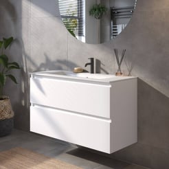 Saniselect Guarda badmeubelset incl. keramieken wastafel 101x51cm glans wit met witte greeplijst