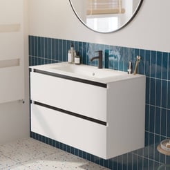 Saniselect Guarda badmeubelset incl. keramieken wastafel 101x51cm mat wit met zwarte greeplijst