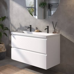 Saniselect Guarda badmeubelset incl. mineraal gegoten wastafel 100x51cm glans wit met witte greeplijst