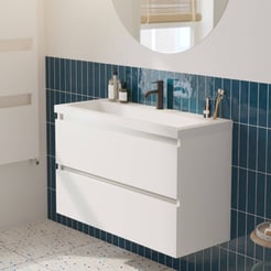 Saniselect Guarda badmeubelset incl. mineraal gegoten wastafel 100x40cm glans wit met aluminium greeplijst