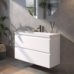 Saniselect Guarda badmeubelset incl. mineraal gegoten wastafel 100x40cm glans wit met witte greeplijst