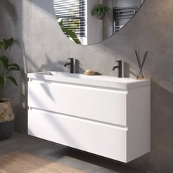 Saniselect Guarda badmeubelset incl. mineraal gegoten wastafel 120x40cm glans wit met witte greeplijst