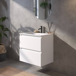 Saniselect Guarda badmeubelset incl. keramieken wastafel 61x51cm glans wit met witte greeplijst