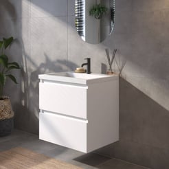 Saniselect Guarda badmeubelset incl. mineraal gegoten wastafel 60x51cm glans wit met witte greeplijst