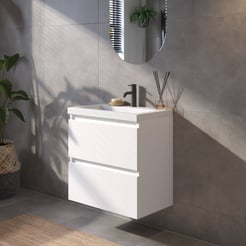 Saniselect Guarda badmeubelset incl. mineraal gegoten wastafel 60x40cm glans wit met witte greeplijst
