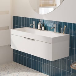 Saniselect Luca Badmeubelset incl. mineraal gegoten wastafel 120x46cm glans wit met chromen greep