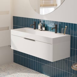 Saniselect Luca Badmeubelset incl. mineraal gegoten wastafel 120x46cm mat wit met mat zwarte greep