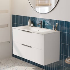Saniselect Luca badmeubelset incl. keramieken wastafel 101x51cm mat wit met mat zwarte greep