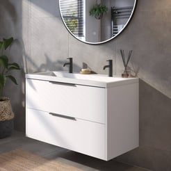 Saniselect Luca Badmeubelset incl. mineraal gegoten wastafel 100x51cm glans wit met mat zwarte greep