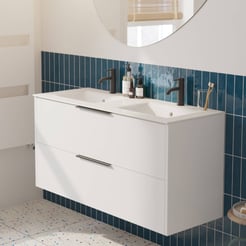 Saniselect Luca badmeubelset incl. keramieken wastafel 121x51cm mat wit met mat zwarte greep