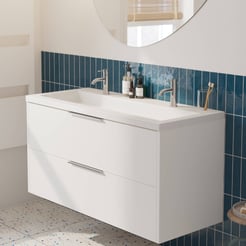 Saniselect Luca Badmeubelset incl. mineraal gegoten wastafel 120x51cm glans wit met chromen greep