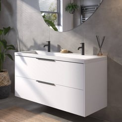 Saniselect Luca Badmeubelset incl. mineraal gegoten wastafel 120x51cm glans wit met mat zwarte greep